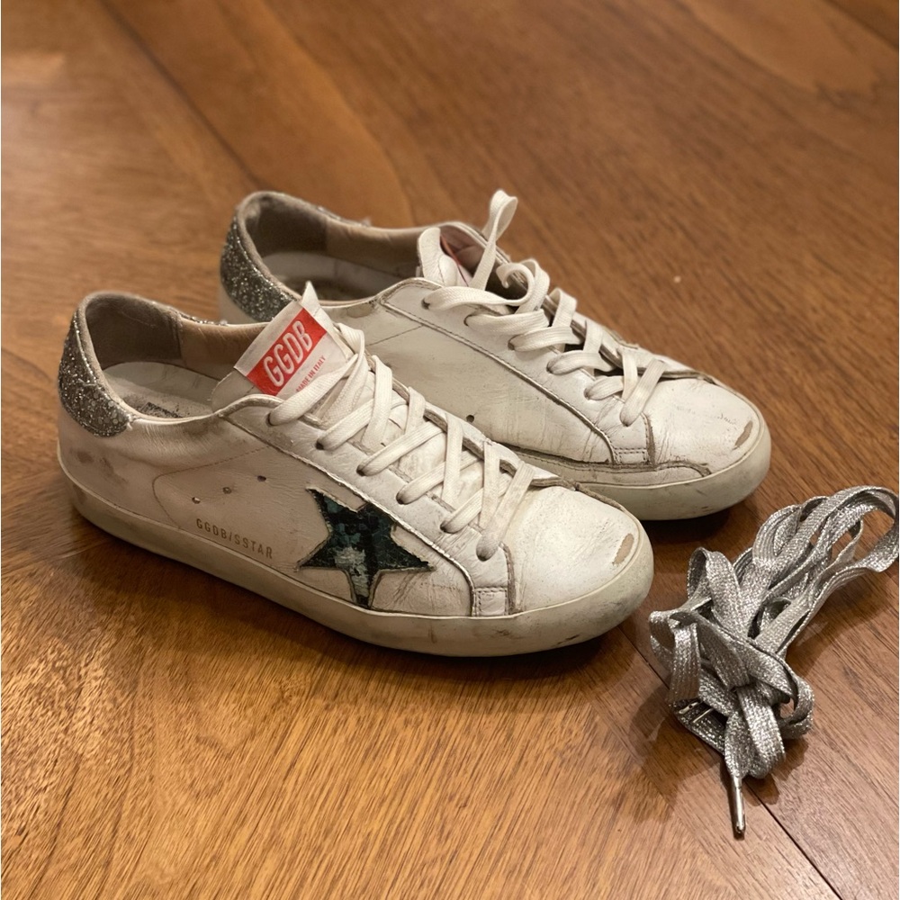Golden Goose Super Star Size 38 Glitter and snakeskin EXTRA LACES
